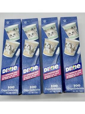 Vintage Dixie Cups Lot Of 4 x100 Precious Pets Design Bathroom Cups Cats / Dogs